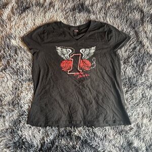Harley-Davidson Black Tee with Winged Rose Design Women’s Size 2XL